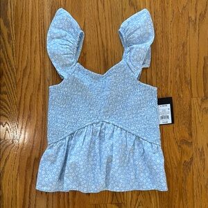 Art Class Blue Floral Smocked Top with Ruffle Sleeves